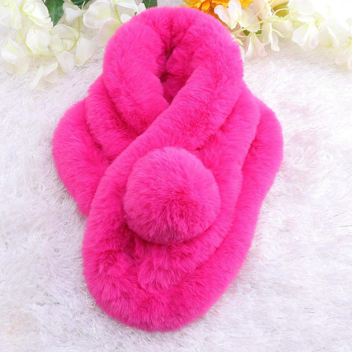 

Chic Soft Faux Fur Scarf For Women Girls Winter Warmth Rose Red Plush Shawl Wrap Stylish Accessory