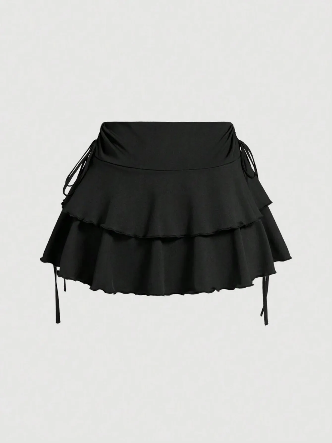 European Hot Girl Double Layer Ruffle Mini Skirt, High Waist Side Tie Hip Cover Versatile Skort