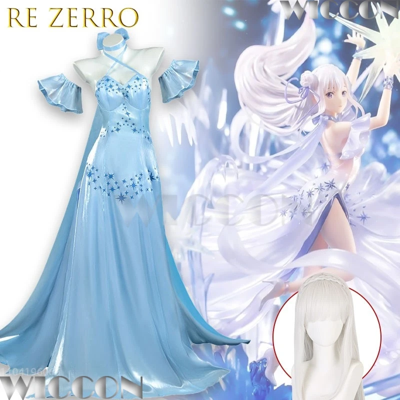 

‌ ‌ Костюм для косплея Эмилии из Re:Zero, кристальное платье, наряд персонажа аниме, боди для Хэллоуина, карнавала, сексуальный костюм для Навидада и карнавала