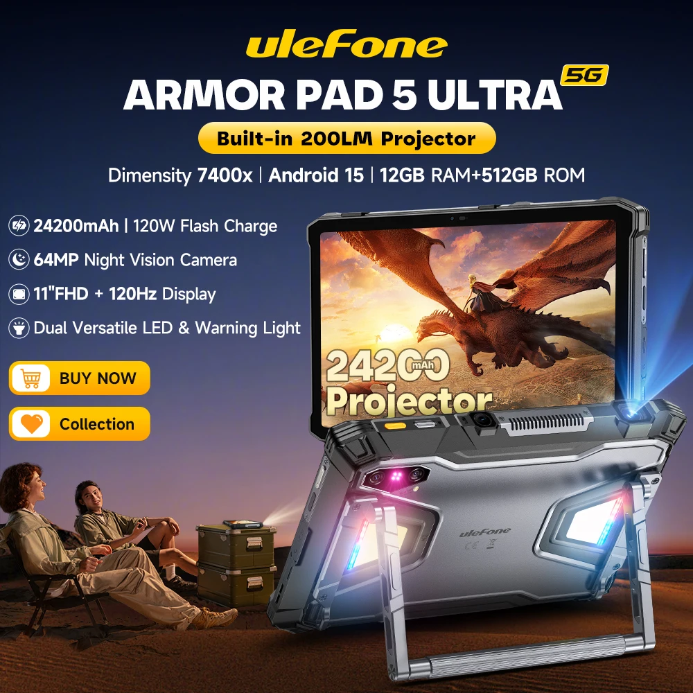 【2025 جديد】Ulefone Armor Pad 5 Ultra 5G جهاز عرض تابلت متين 24200 مللي أمبير 120 وات شحن فلاش الأبعاد 7400 × 12 جيجابايت رام 512 جيجابايت ROM #1
