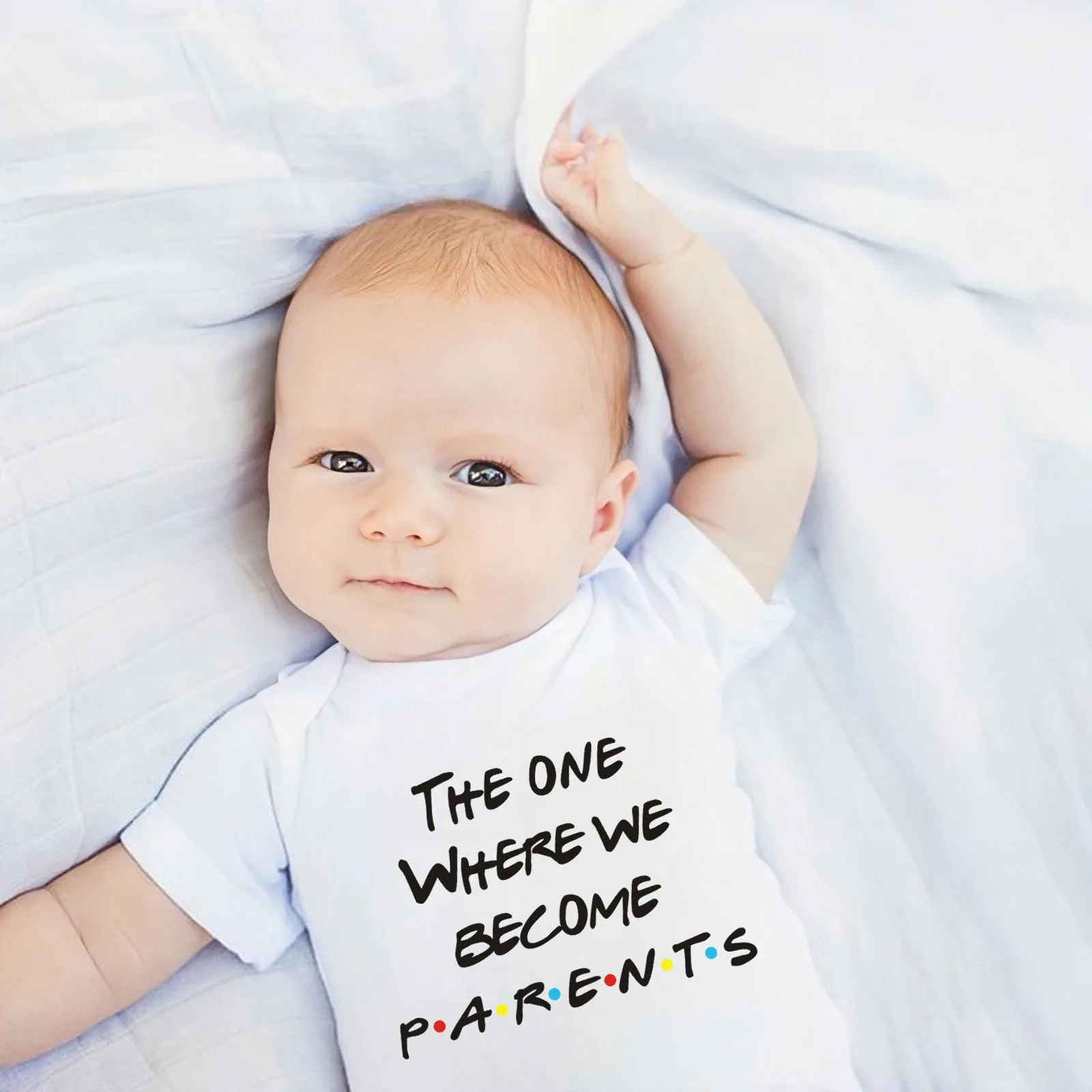 The One Where We Become Parents Newborn Baby Bodysuits Baby Announcement Cotton Short Sleeve Boys Girls Pregnancy Reveal Rompers