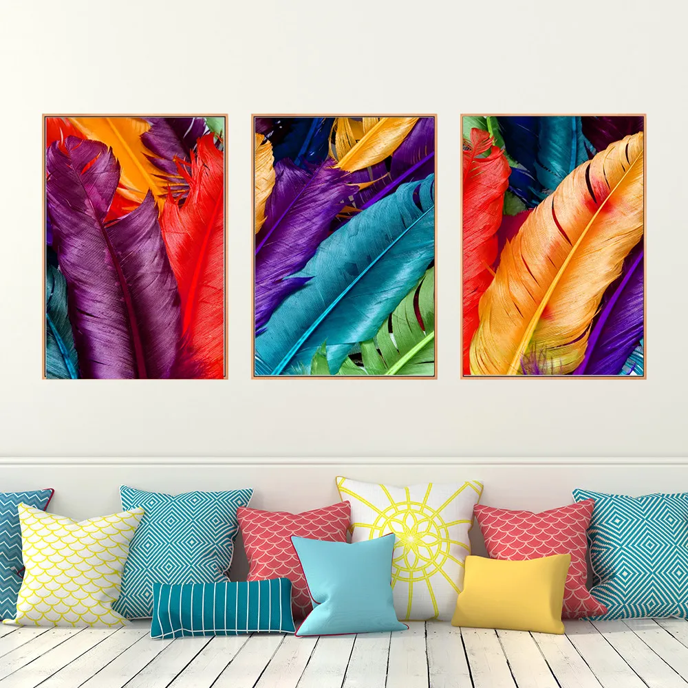 Fashion Water Color Feather Canvas Art Poster Modern Colorful Plume Print Wall Painting for Bedroom Living Room Decor Aesthetic