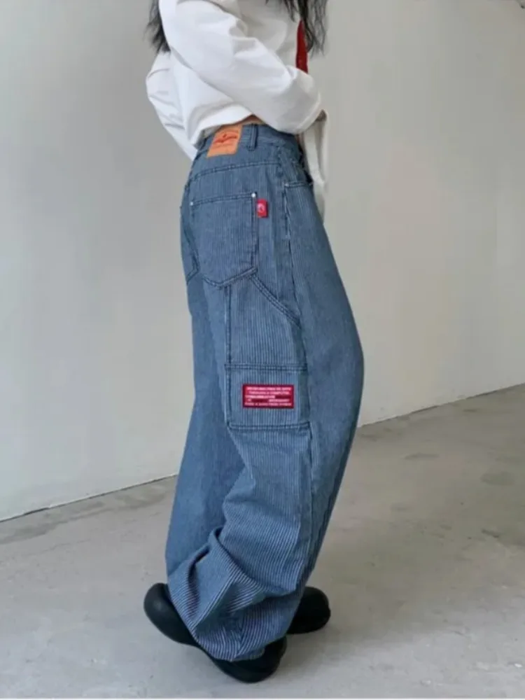 

Women's Summer 2025 Street Sle Loose Slim Wide Leg Casual Jeans Knife Stripe Pattern Retro Money Trend Commute Neline