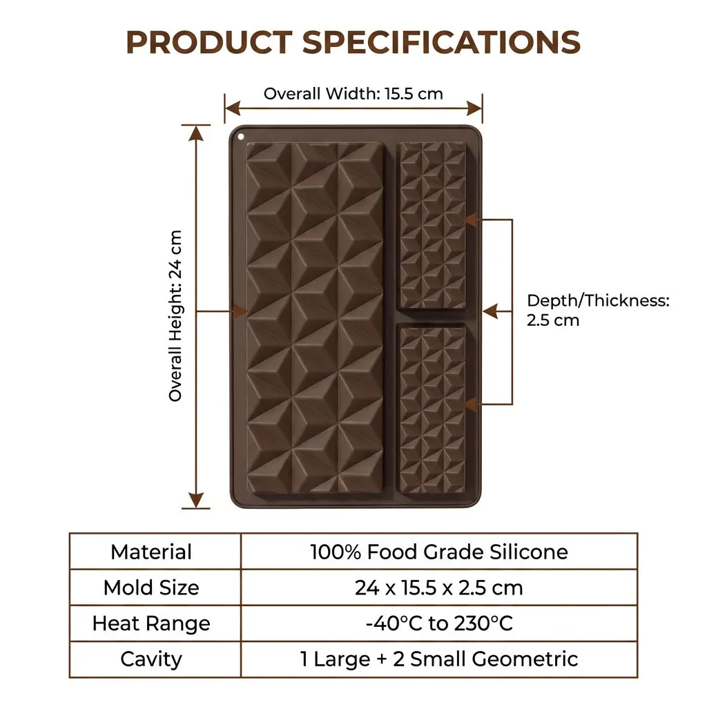 2-in-1 Silicone Chocolate Bar Mold, Reusable Rectangle Baking Tray for Candy, Fondant, Jelly & Soap, Non-Stick DIY Kitchen Tools