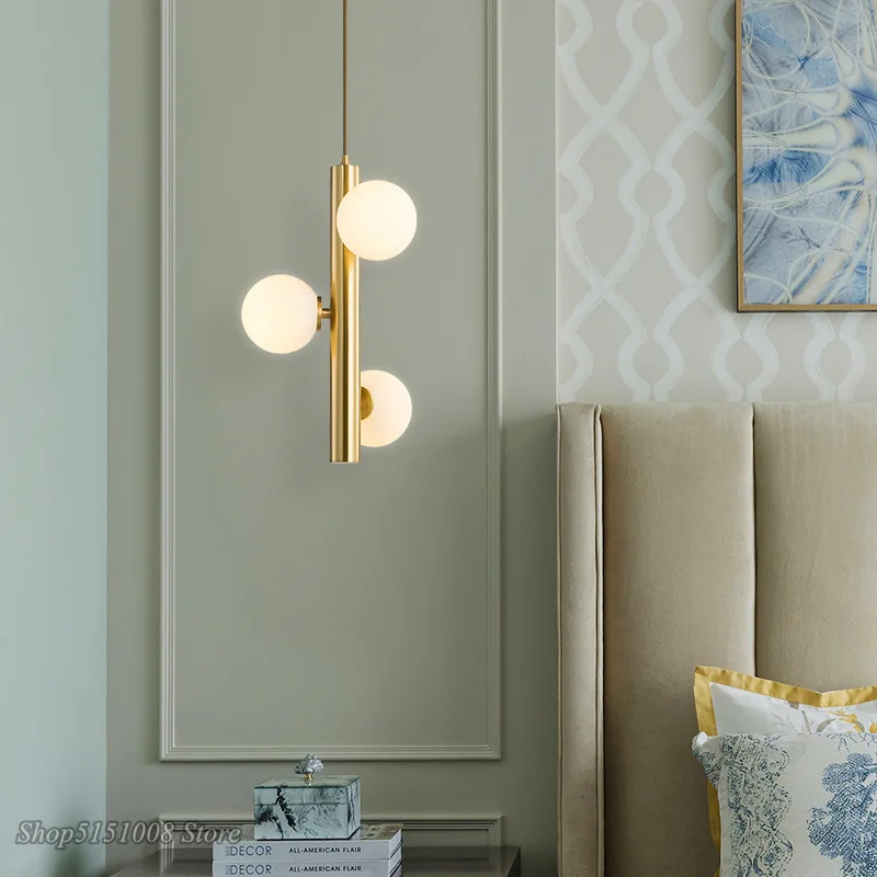 Nordic Designer Golden Pendant Lights Creative Magic Bean Frosted Glass Ball hanging lamp Living Room Bedside Led Light Fixtures