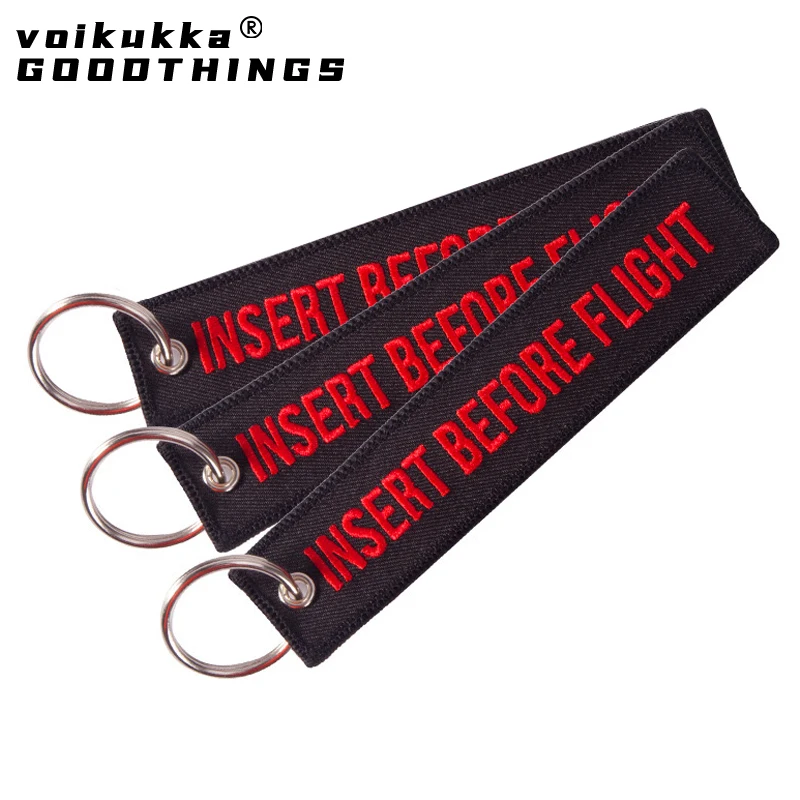 Insert Before Flight Both Sides Embroidery Tags Rectangle Keychain Motorcycle Key Chain Accessories Souvenir Gifts Wholesale