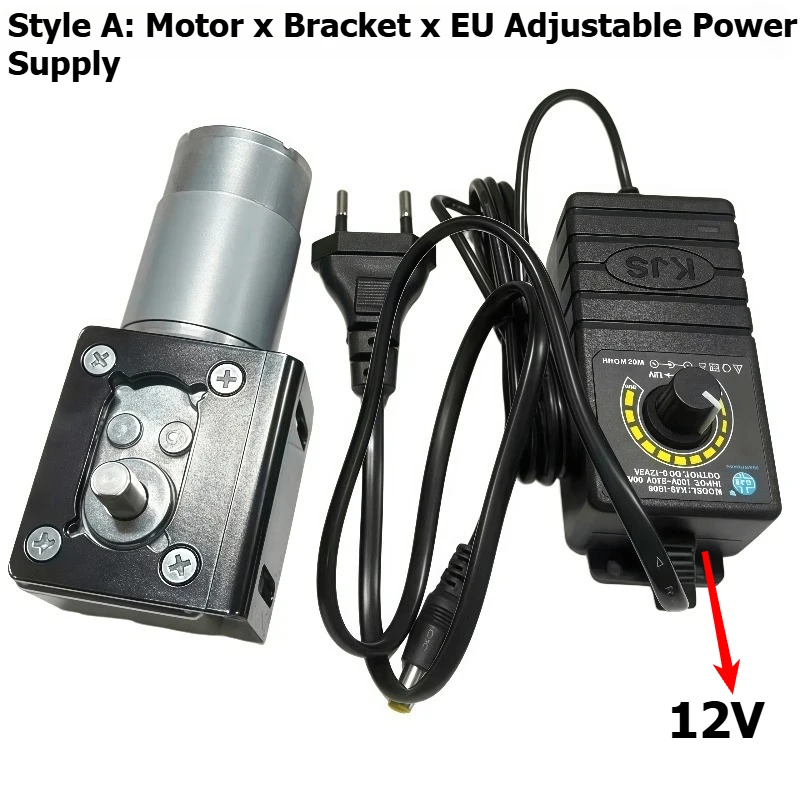 5840-555 Miniature DC Reducer Motor with Large Torque Turbine Worm Gear and Adjustable Power Supply and Bracket