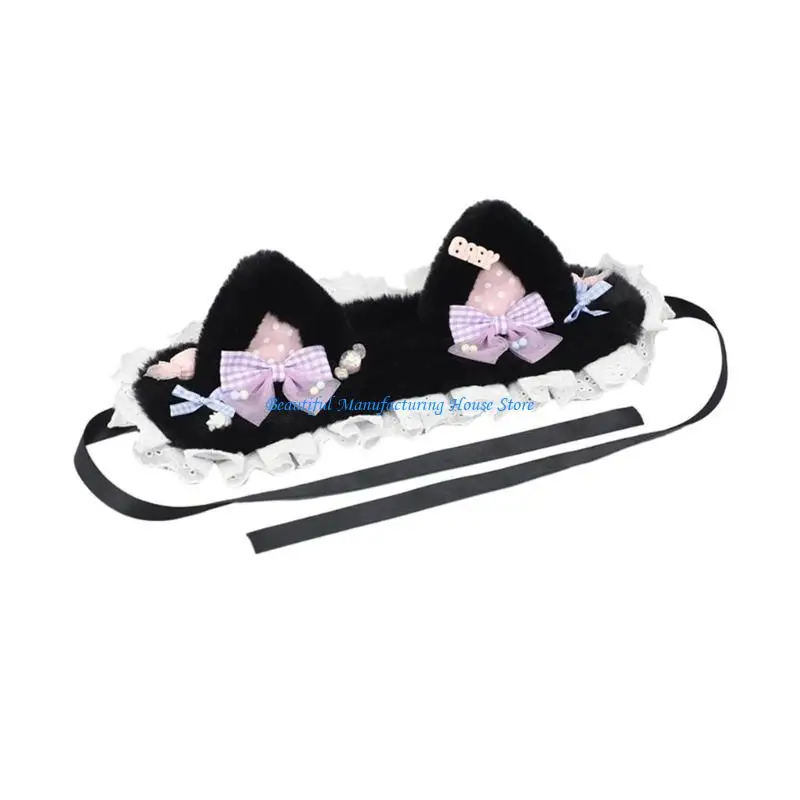 

E56A плюшевый обруч для волос для косплея с кошачьими ушками, женская повязка для макияжа в форме кошачьих ушей для фотосессии,