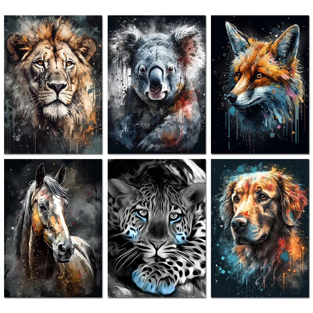 5D DIY Diamond Painting Animals Lion Koala Tiger Cross Stitch Kit Full Drill Round Embroidery Mosaic Art Picture of Rhinestones