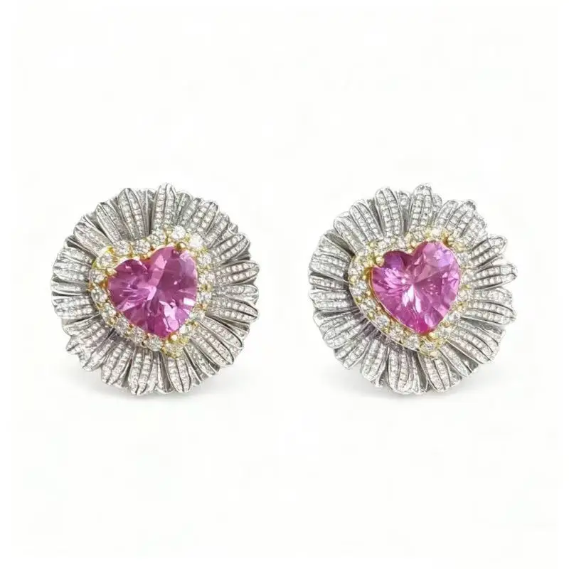 

BELLUX 925 Silver Synthetic Zircon Earrings Love Heart Daisy Earrings Silver Luxury Vintage Design Women's Earrings