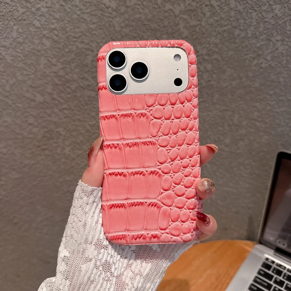 Funda de lujo con textura de piel de cocodrilo brillante para iPhone 17 Air 16 15 14 Plus 13 11 Pro Max, sin marco a prueba de golpes para chica 2