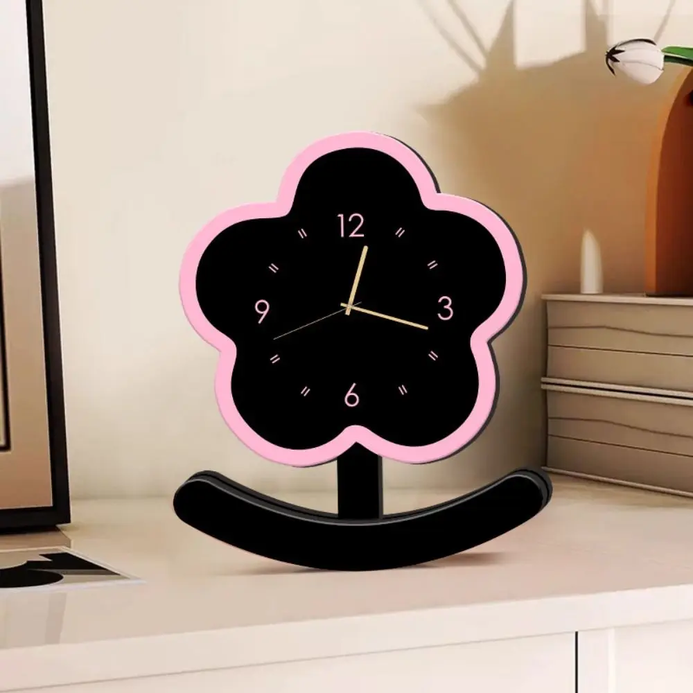 

Silent Small Flower Pendulum Clock Non-slip Accurate Wood Desk Clock Easy To Read Ornament Tabletop Statue Clock Home Decoration