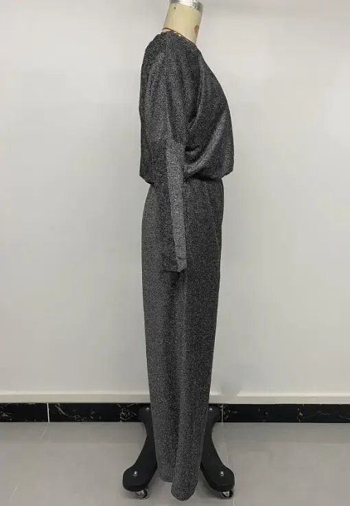 

Temperament Female Elegant Long Party Jumpsuits Autumn New Fashion Slant Shoulder Sparkling Glitter Evening Jumpsuit for Women
