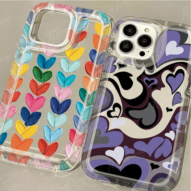 Custodia Rainbow Purple Cute Love Heart per iPhone 15 14 13 12 11 Pro Max XR XS X 8 7 6 6S Plus SE 2020 Cover posteriore trasparente antiurto