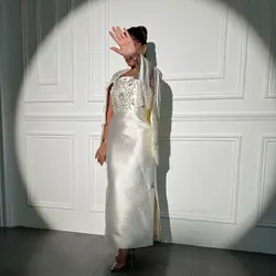 Customized Exquisite and Sparkly Crystal Tassel with Pearls Beading Evening Dresses Elegant Strapless Straight Cloak Party Gowns
