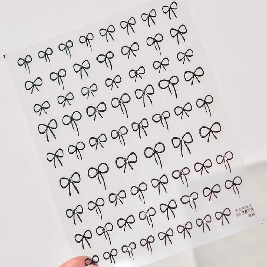 日本の黒い蝶ネクタイステッカー,ネイルデコレーション用,白,ピンク,ミニリボン,ネイルスライダーデカール,レース蝶ネクタイ,粘着アクセサリー,DIY, 1個