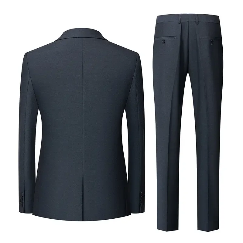 Navy Blue Mens 3-piece Suit, Double-buttoned Blazer and Vest with Pants,Asian Sizes, Slim-fit Men Sets, Vertical Stripes Trim