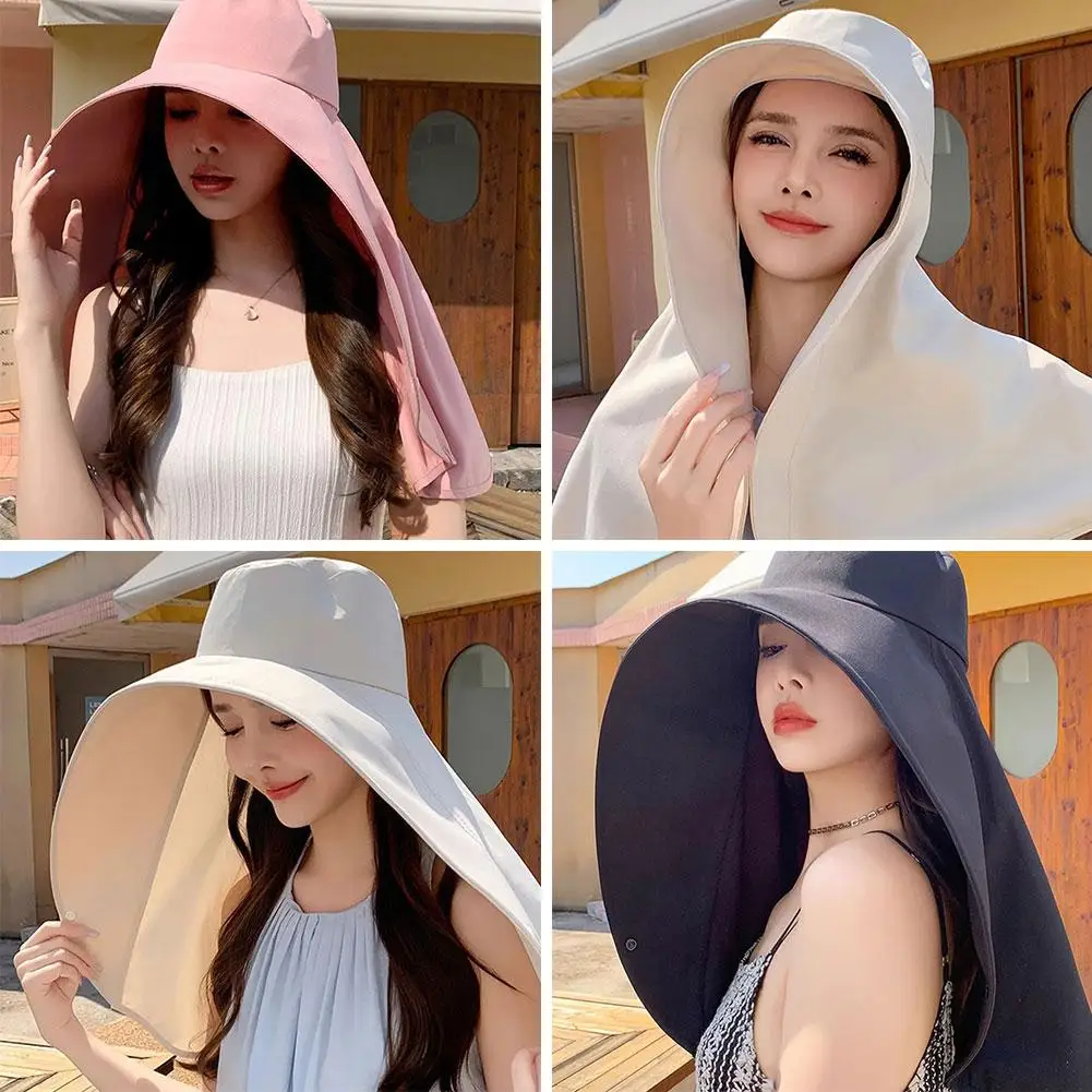 

Big Brimmed Shawl Sun Hat For Women Outdoor UV Anti Neck Protection Sun Visors For Lady Fishing Hiking Wide Brim Shawl C5Q7