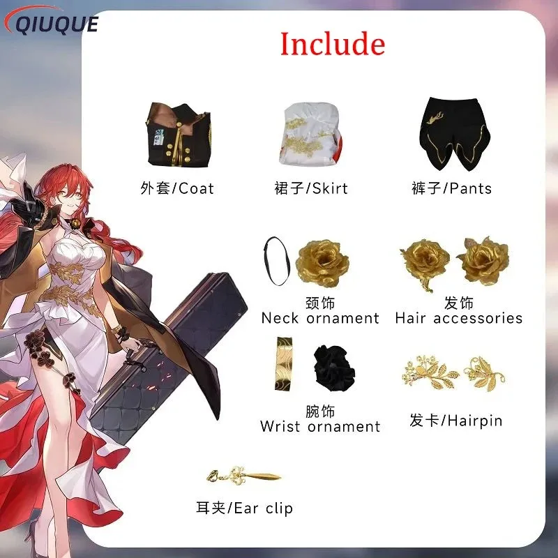 Traje com brincos de chapéu jogo honkai star rail peruca cosplay himeko sapatos feminino vestido conjunto role play outfit, jlj