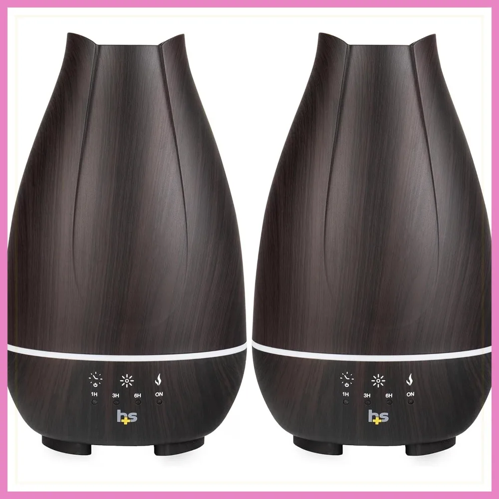 

500ml Cool Mist Humidifier & Essential Oil Diffuser for Large Rooms, 7 LED Colors, Adjustable Timer, 2-Pack