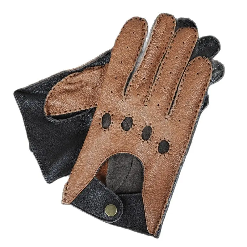 Goatskin Locomotive Gloves Male Latest Driver Style Classic Light Brown Dark Brown Motorcycle Bicycle Man\'s Gloves TB15