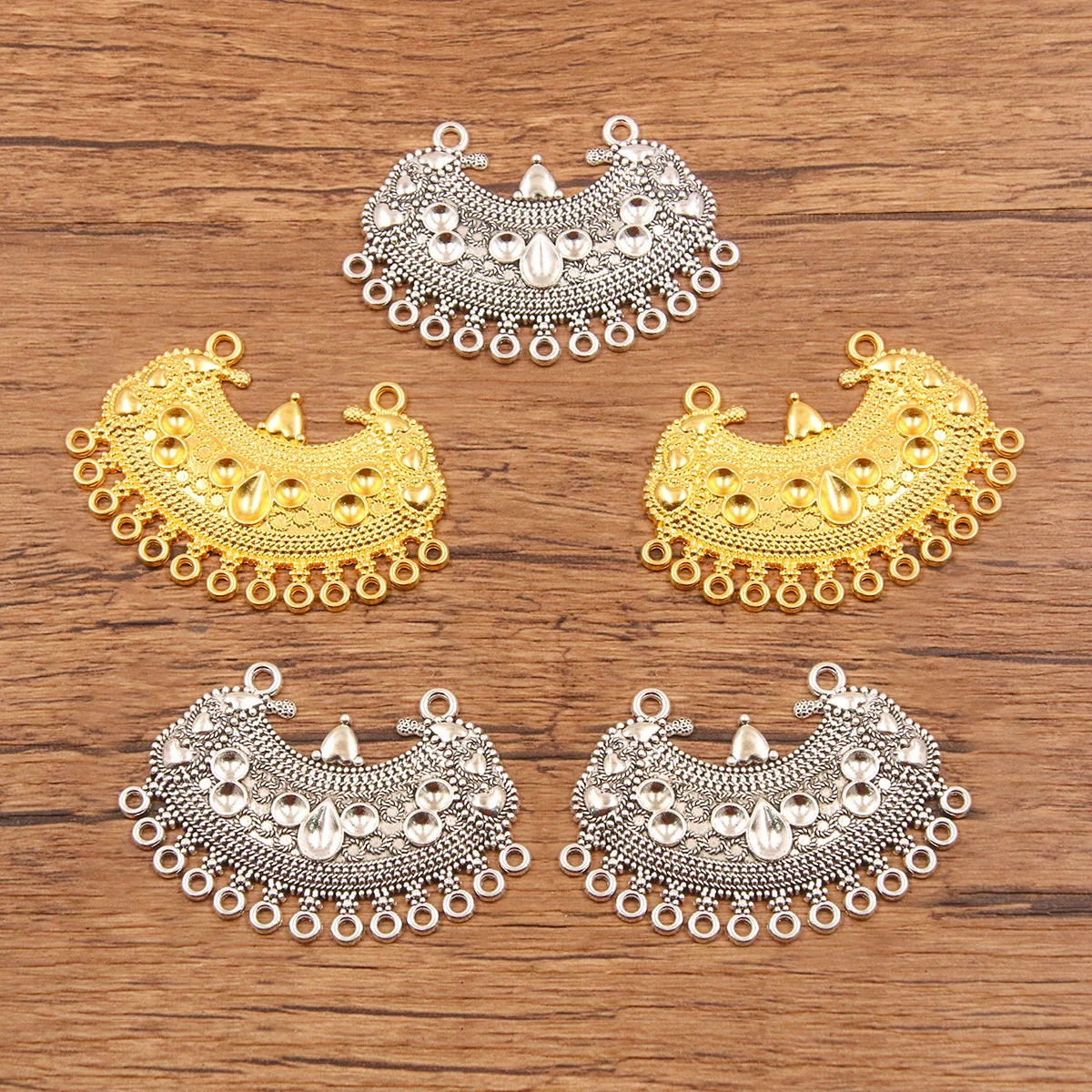 4PCS 37*55mm 2 Color Metal Alloy Hollow  Charms Famous Ethnic Style Porous Connector For Jewelry Making DIY Handmade Craft