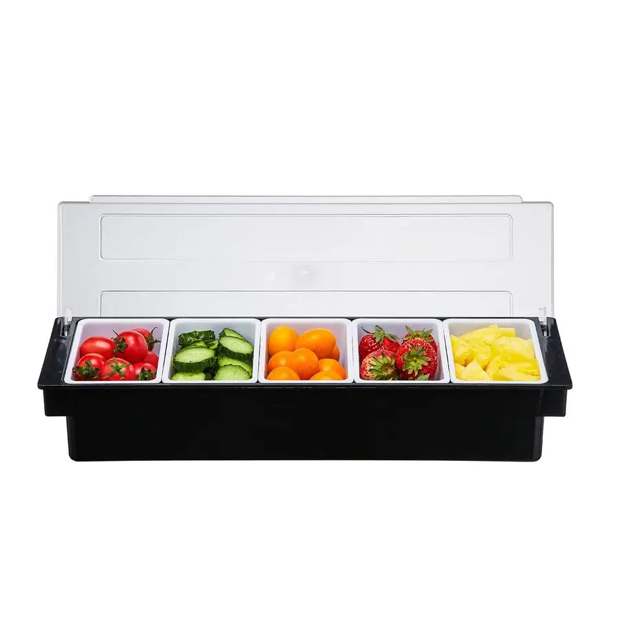 

Cooled Condiment Serving Container5 Compartment Chilled Garnish Tray Bar Caddy with Hinged Lid 5 Compartments