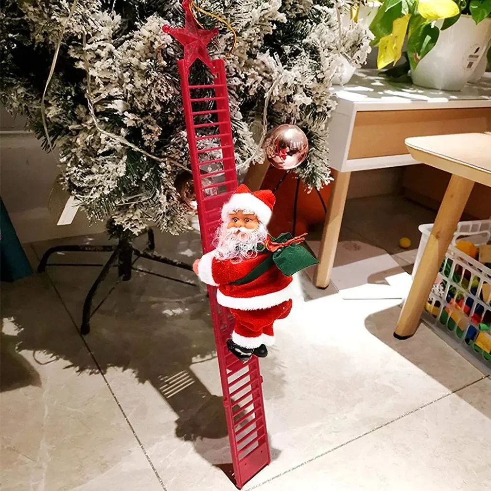 Electric Climbing Ladder Santa Claus, New Year Gift, Christmas Home Ornament Decoration, Christmas Tree Hanging Decor with Music