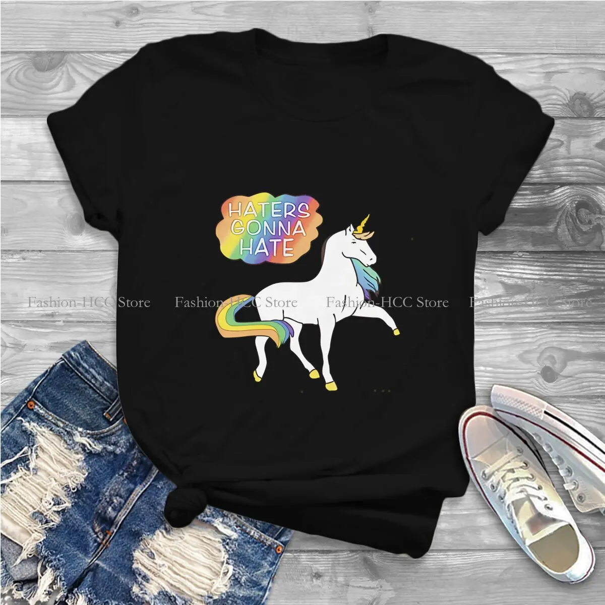 Haters Gonna Hate Round Collar TShirt Cute Unicorn Cartoon Basic Polyester T Shirt Women Tops New Design