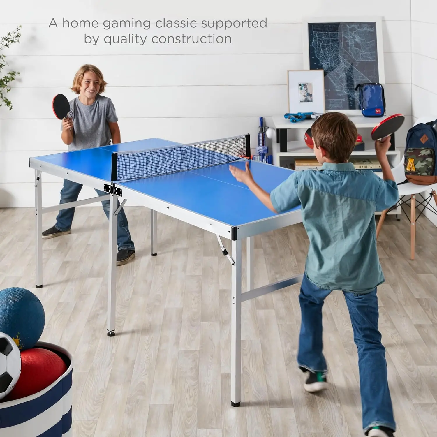 6x3ft Portable Ping Pong Table Game Set, Folding Indoor Outdoor Table Tennis for Rec Room w/ 2 Paddles, 2 Balls, Net, Carrying