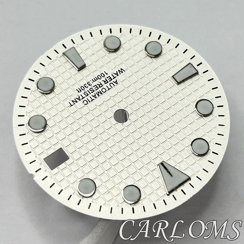 TOP 29mm NH35 NH36 4R35 4R36 White Sterile Luminous Watch Dial At 3 O'clock 3.8 O'clock Case Crown Movement