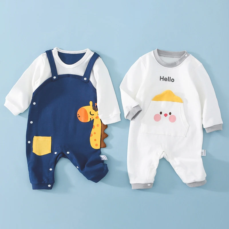 Cute Newborn Jumpsuits Spring Long Sleeve Cartoon Baby Boys Girls Rompers Autumn Infant Outfits Animals Print Toddler Clothes