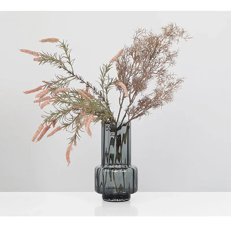 

Simple Modern Gray Vertical Grain Glass Hydroponic Vase Decoration Living Room Table Flower Decoration Room Decor ваза для цвето