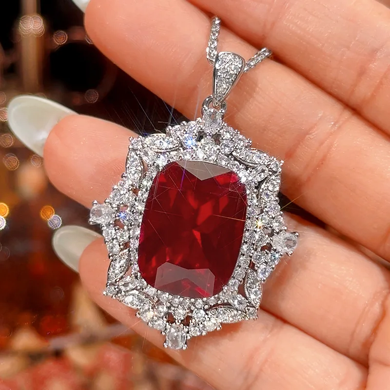 Vintage Cushion Cut Multi‑Color CZ Pendant Necklace Luxury Halo Pave Crystal Rhinestone Women Banquet Party Statement Jewelry