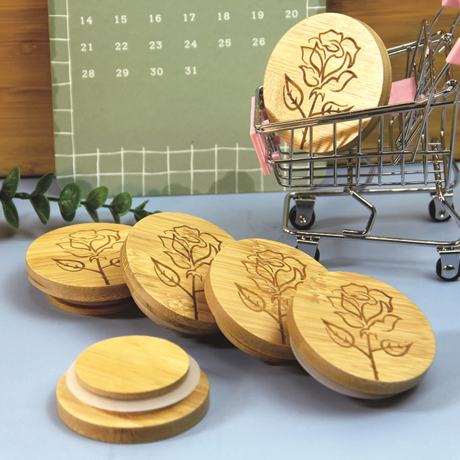 Bamboo Lid For Yogurt Bottle Storage Canning Jar Fashion Flowers Sealing Silicone Ring Cover Refrigerator Refrigerated