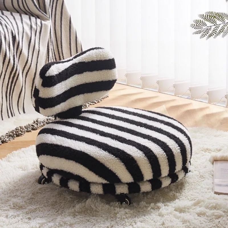 

Black &White Living Room Swivel Stool Modern Small Round Stool Home Movable Couch Chair with Backrest Floor-standing Single Seat