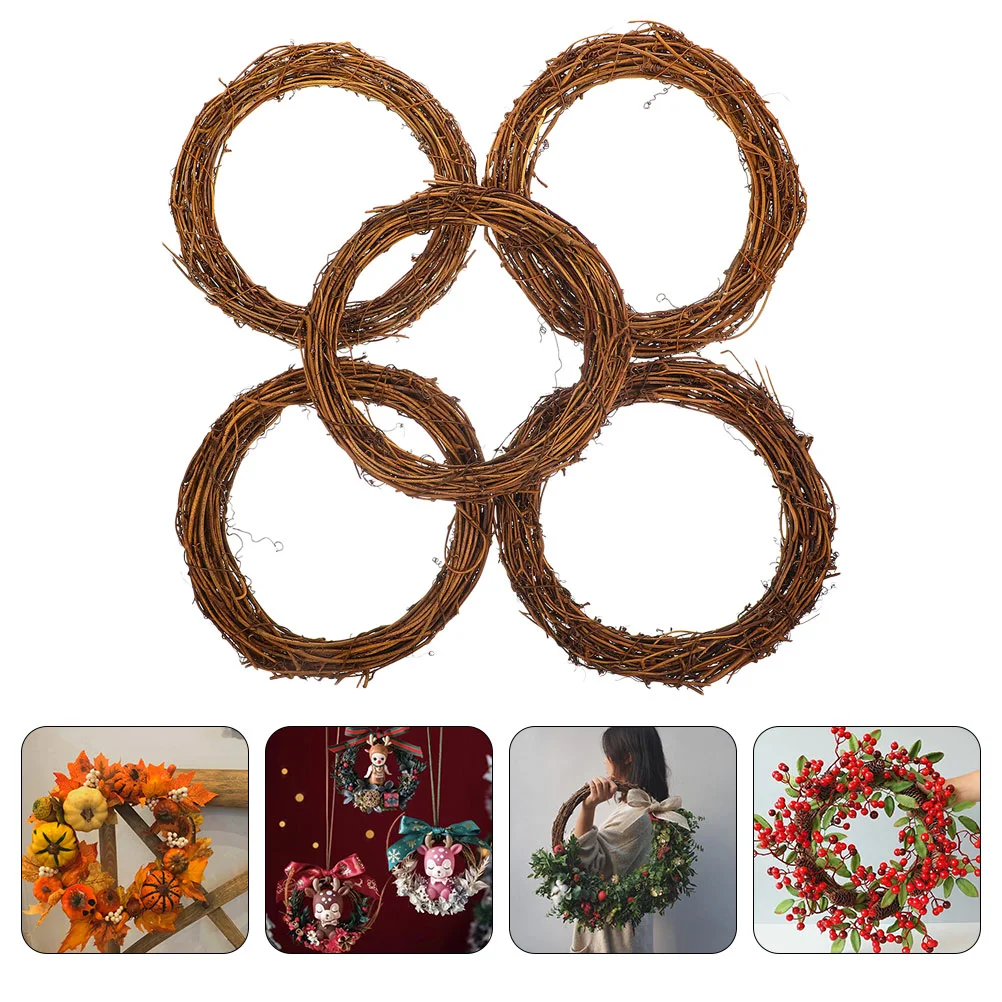 5 Pcs Rattan Garland Wreaths for Front Door DIY Accessory Circle Christmas Ring Floral Frame Frames Hanging Decor