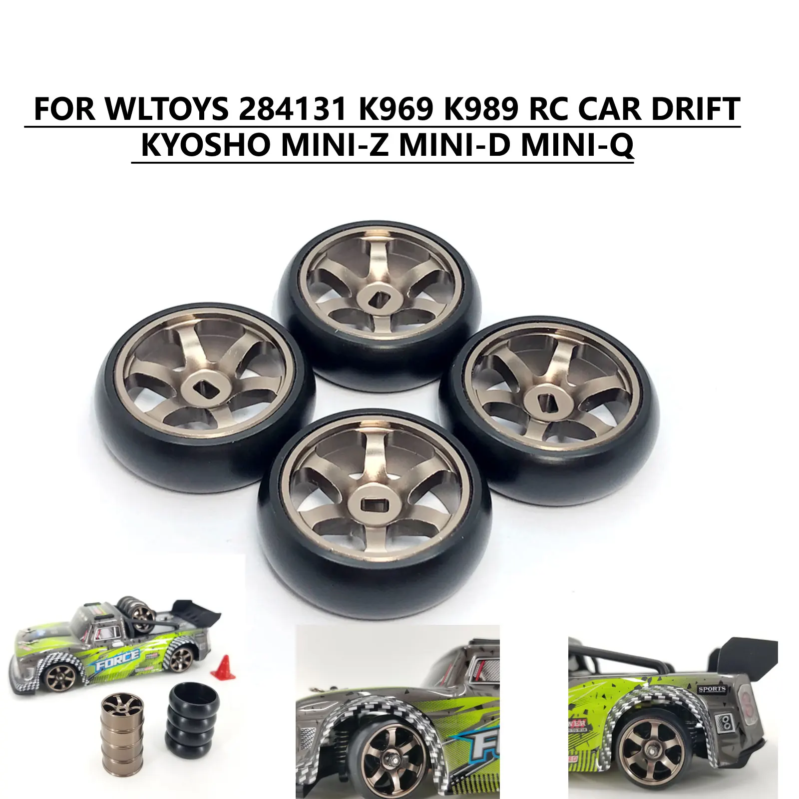 BOGIRC Metal Wheel ARC Slick Tires 4PCS 1/28 Upgrade for RC Car 1/28 Wltoys 284131 K969 K989 Drift KYOSHO Mini-z Mini-d Mini-q