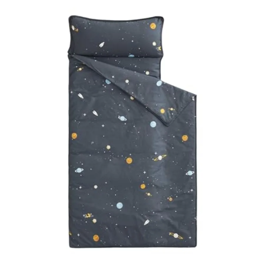 

Toddler Nap Mat with Pillow and Blanket, 100% Cotton Fabric, for Boys Ages 3 Plus in Daycare Kindergarten Preschool, Roll Up Sl