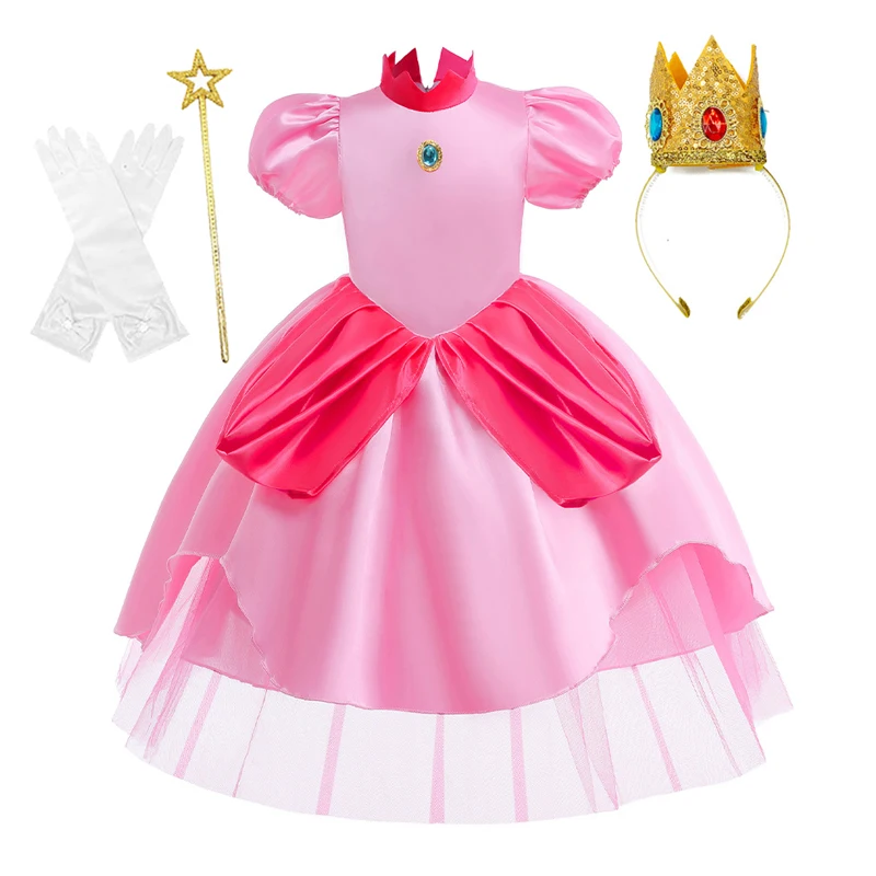 Cosplay Peach Princess Dress For Girls Halloween Costume Kids Girl Carnival Party Dresses Children Birthday Performance Outfits