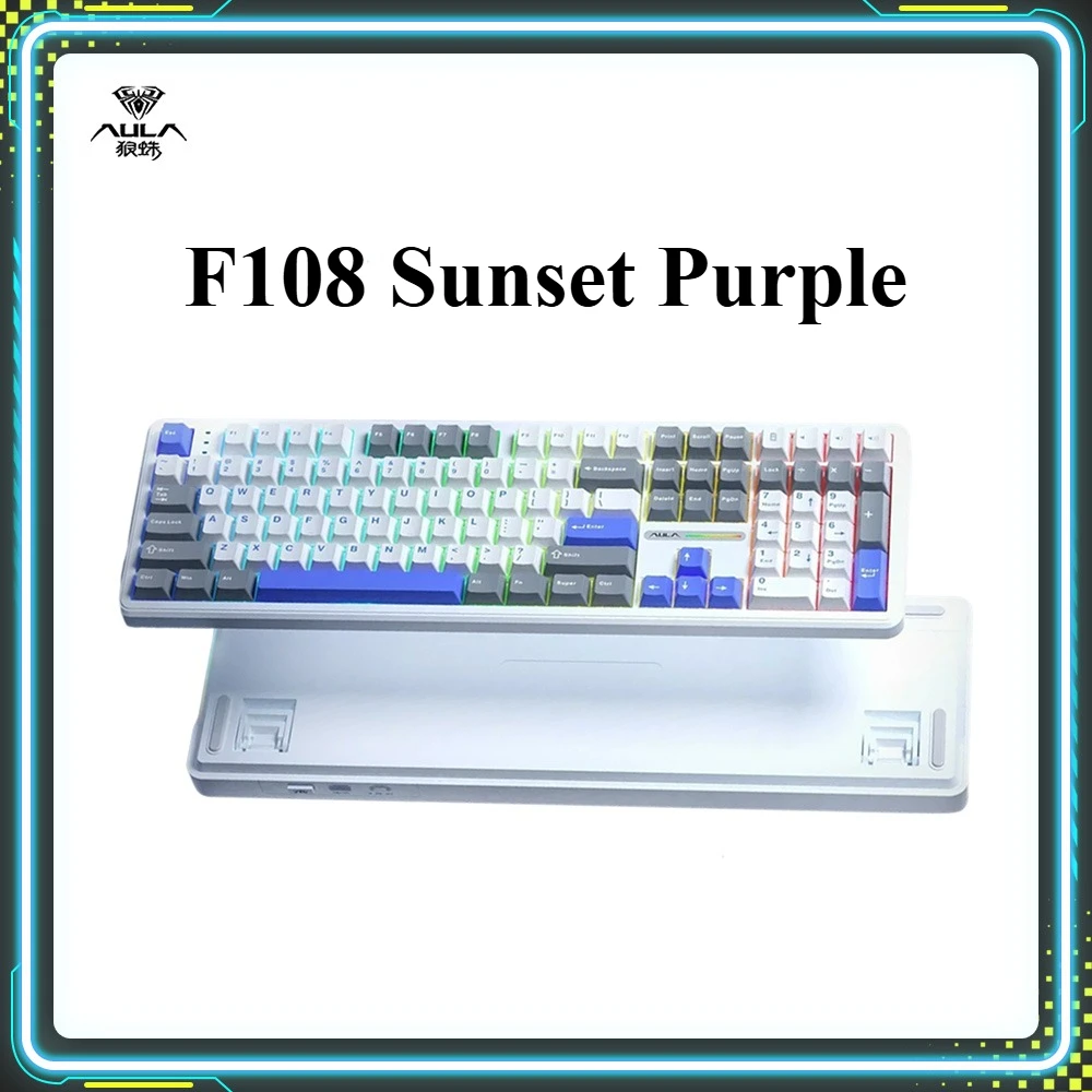 

Promotional Products AULA F108 Sunset Purple Gaming Keyboards RGB Hot Swap Wireless Tri-Mode Custom Keyboard PC Accessories Gift