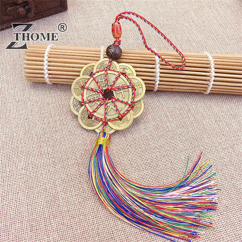 Feng Shui Mystic Knot Chinese Knot 10 Lucky Coins Pendant Safe Travel Health Wealth Car Interior Office Home Hanging Decor