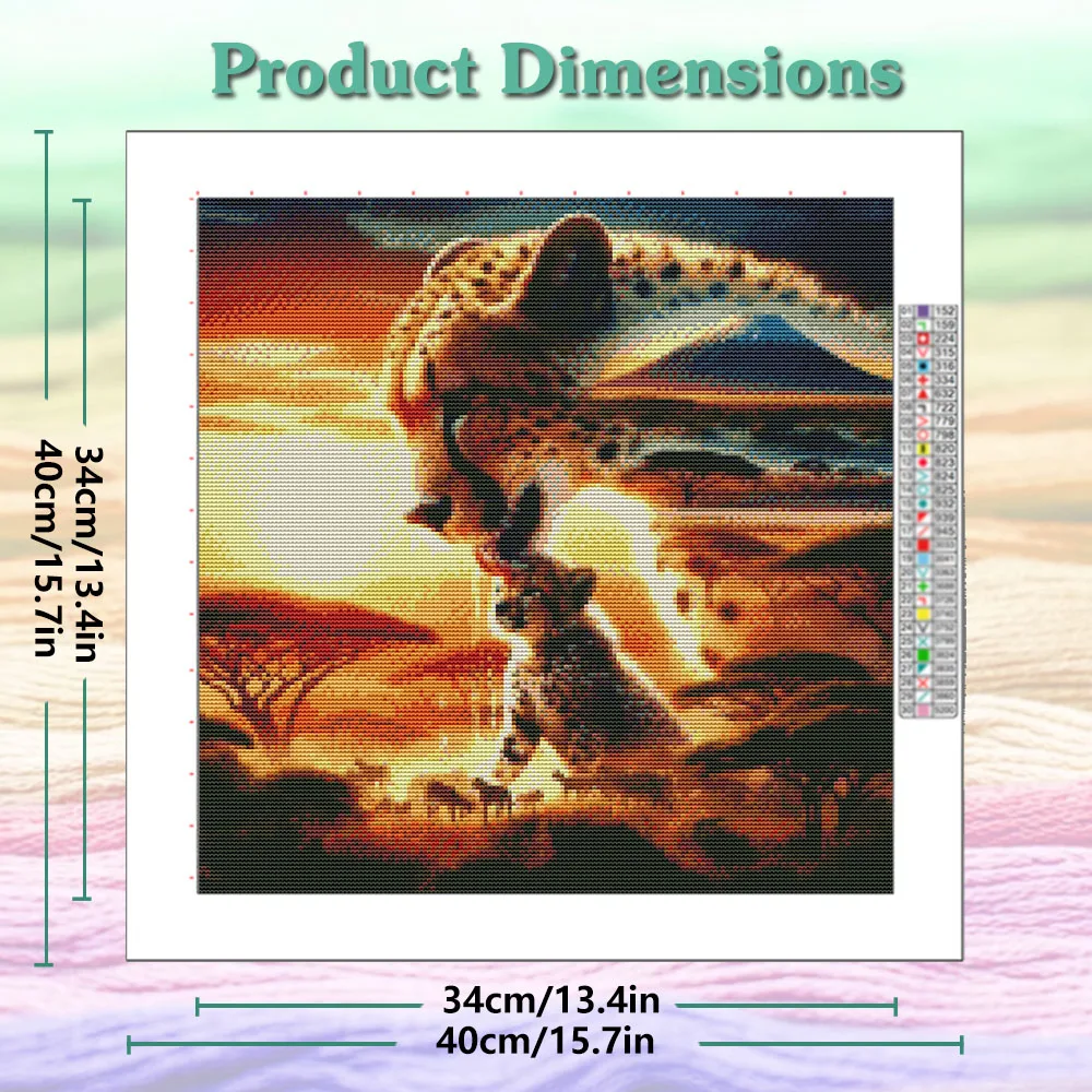 Cross Stitch Kits Cheetah Animal Embroidery Sunset Home Decor Needlework Threads 11CT Picture Printed