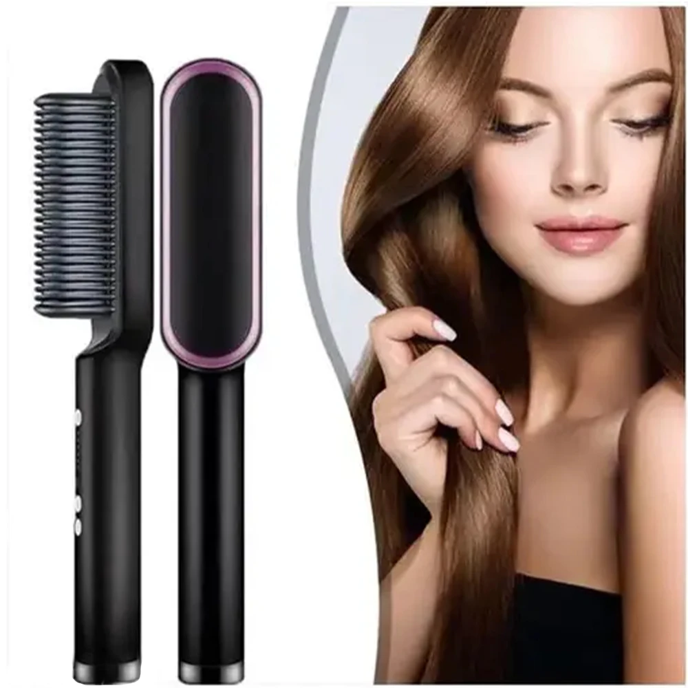 Kit Escova Modeladora Aquecida com Controle de Calor e Íons para Alisar e Modelar Cabelo, Portátil e Bivolt