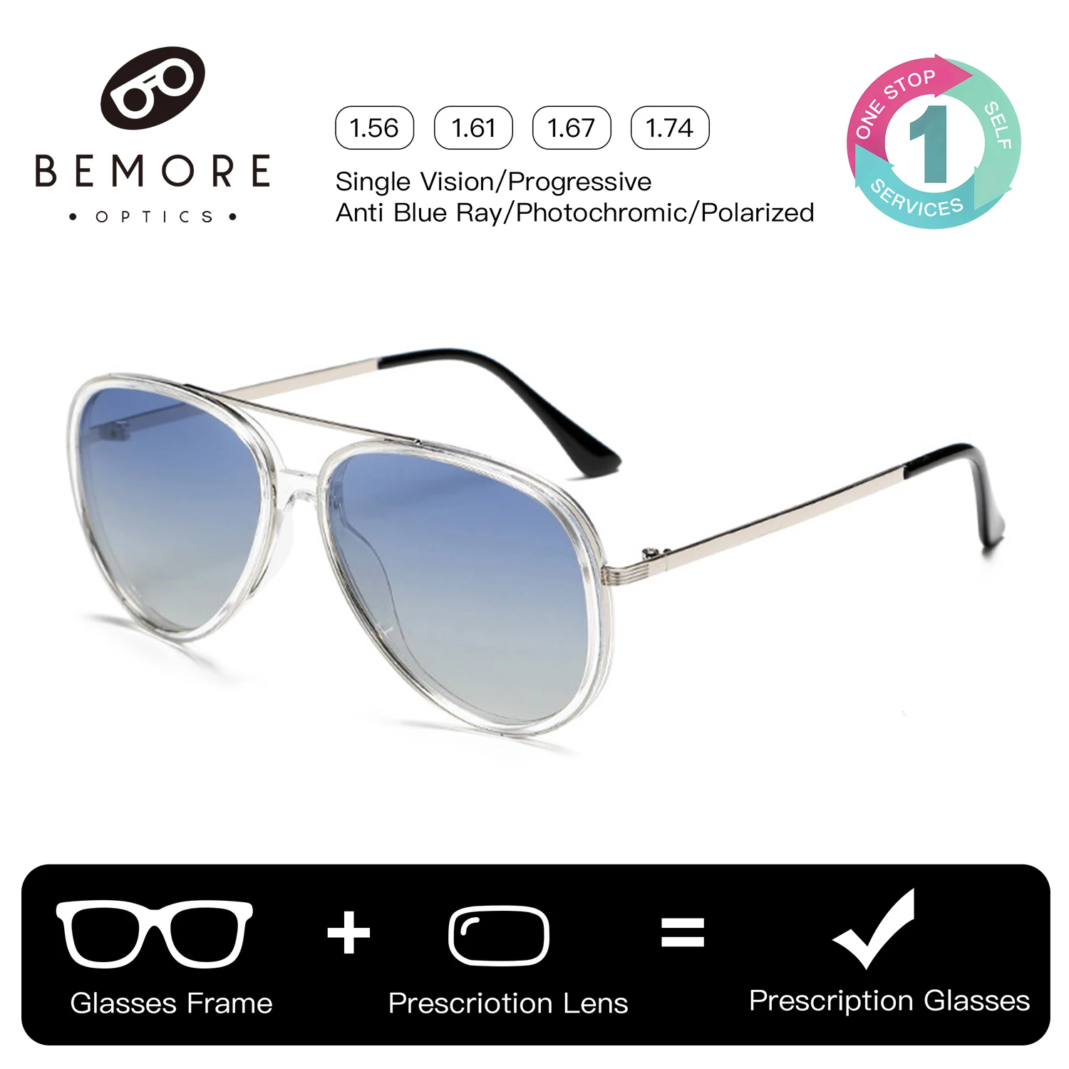 BEMORE Pilot Prescription Sunglasses For Men Alloy Polarized UV400 Sports Optical Lenses Recipe Eyeglasses