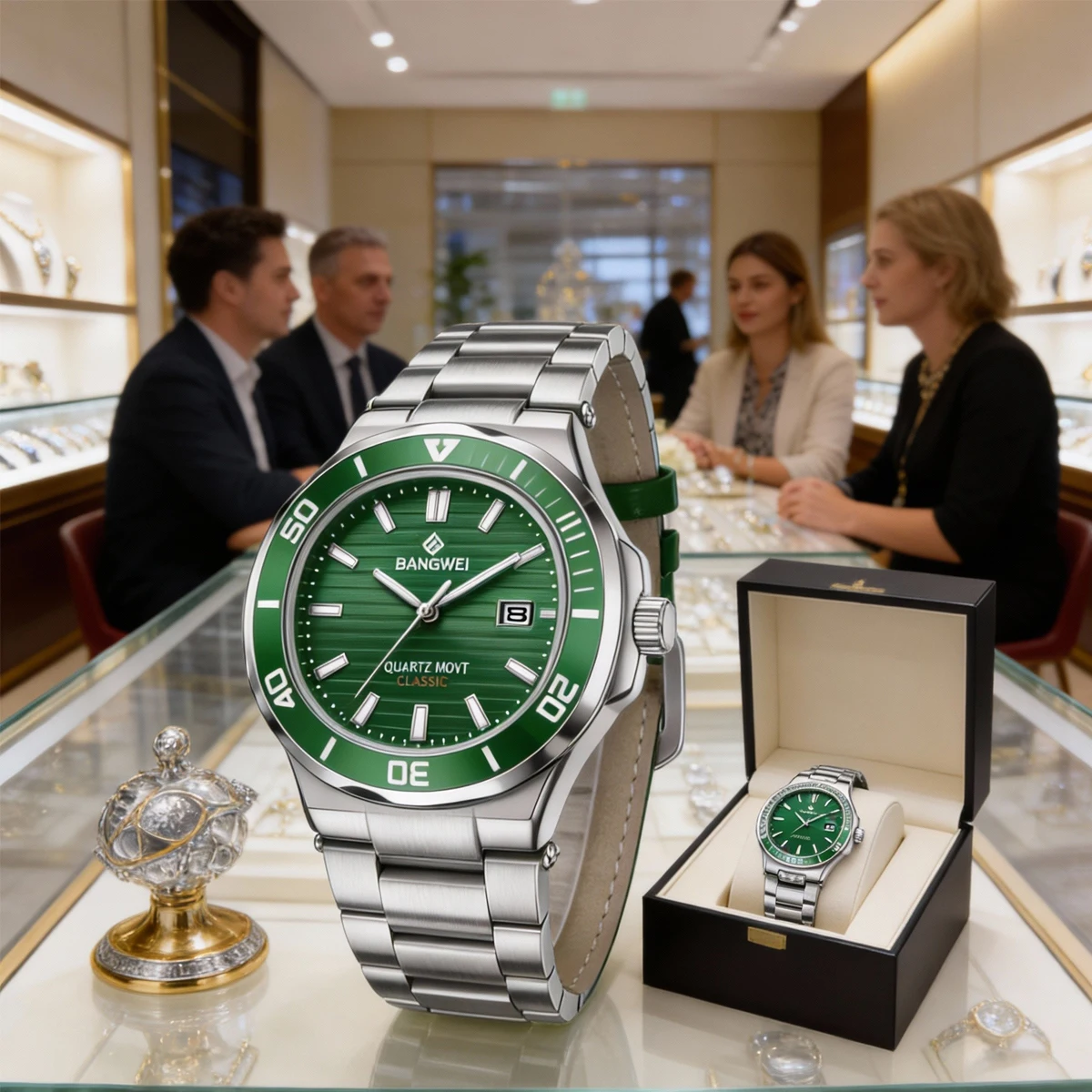 

BANGWEI Luxury Men Watch Men's Quartz Watch Stainless Steel Strap 30M Waterproof Watch luminous Dive watch Reloj Hombre +Box