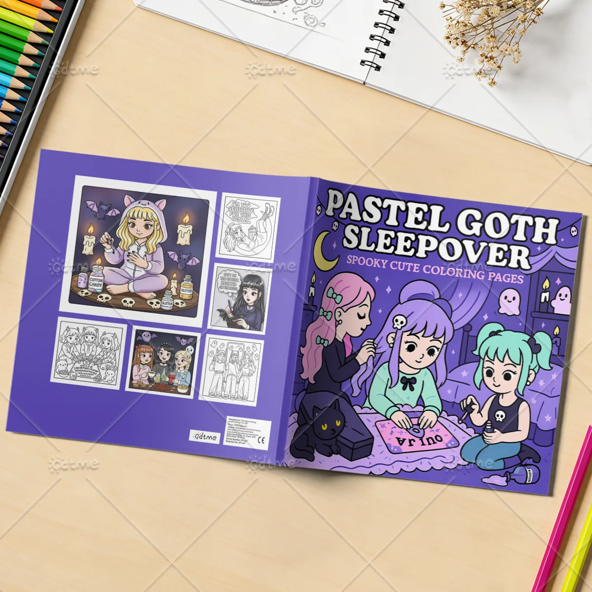 PASTEL GOTH SLEEPOVER SPOOKY Malbuch für Erwachsene mit niedlichen, gemütlichen täglichen Aktivitäten zur Entspannung (Cozy Spaces Coloring) – Detail 2