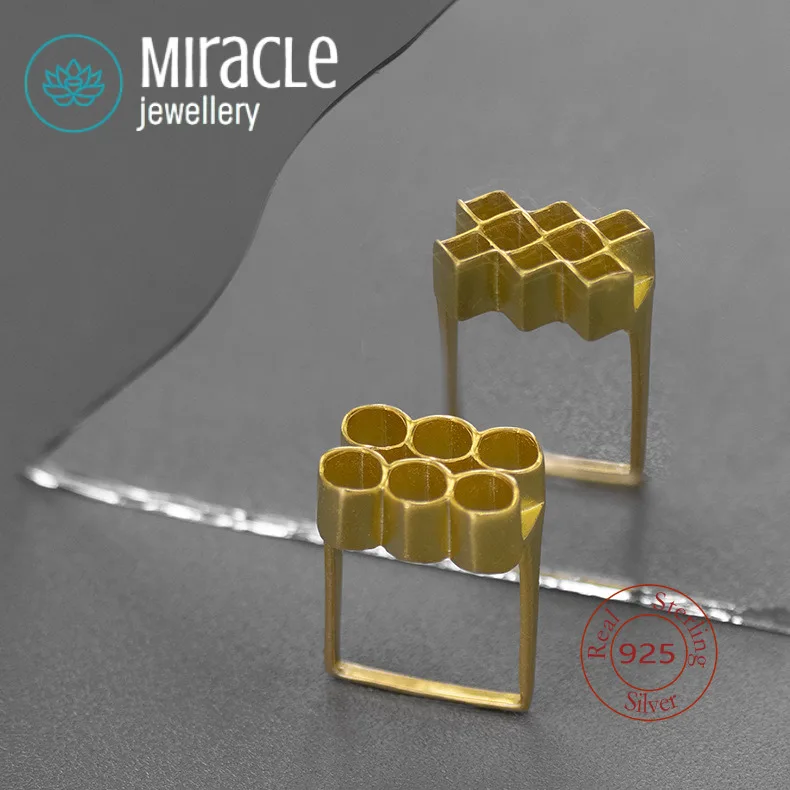 Miracle Sterling Silver 925 Mirror Vision 2 Square To Round Conversion Special Structure Personality Design Fun Creative Ring