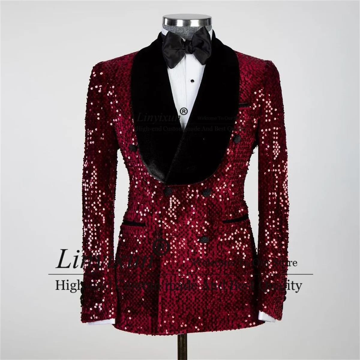 

Glitter Sequins Men Suits For Wedding Double Breasted Groom Tuxedos 2 Pieces Sets Male Prom Blazers Terno Masculinos Completo