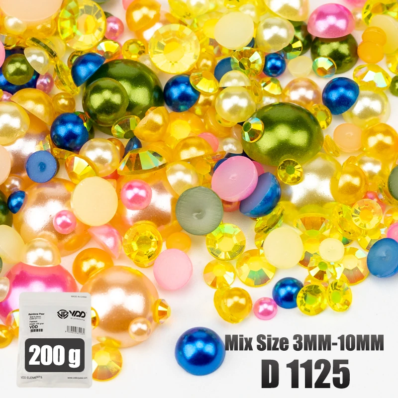 VDD 200g Großhandel Mix Größe Halbrunde Perlen ABS Flatback Perlen Harz Farbe AB Strasssteine zum Basteln DIY Nail Art Dekorationen – Detail 28
